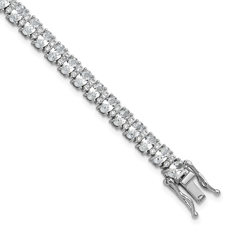 925 Sterling Silver Rhodium-Plated Fancy Oval Cz Bracelet